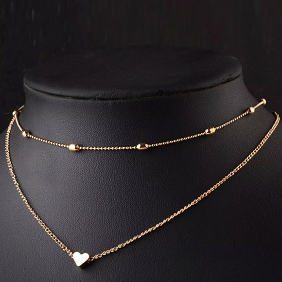 Jewelry - Dainty Gold Heart Ball Chain Choker Necklace
